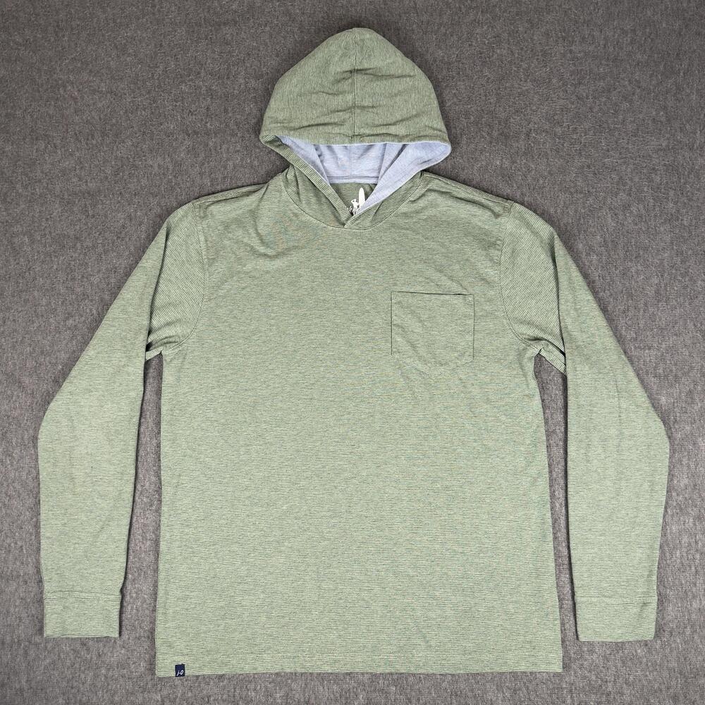 Johnnie-O Hooded Shirt Mens Medium Green Stripe Long Sleeve Golf Hangin Out